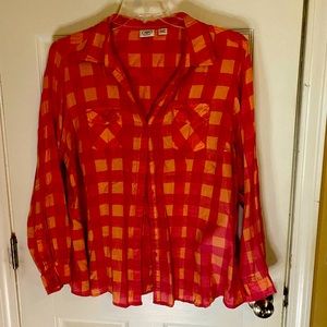 Cato’s pink and orange plaid blouse